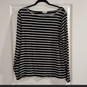 Nine West Black and White Striped Long Sleeve Top Size XL